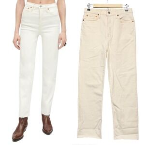 RE/DONE 70s Stove Pipe Jeans Women 28 Vintage White High Rise Raw Hem Straight